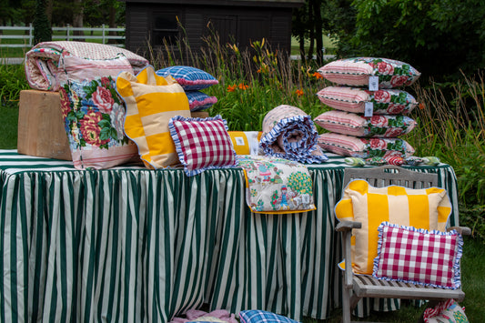 STRIPED & SHIRRED OUTDOOR TABLECLOTH